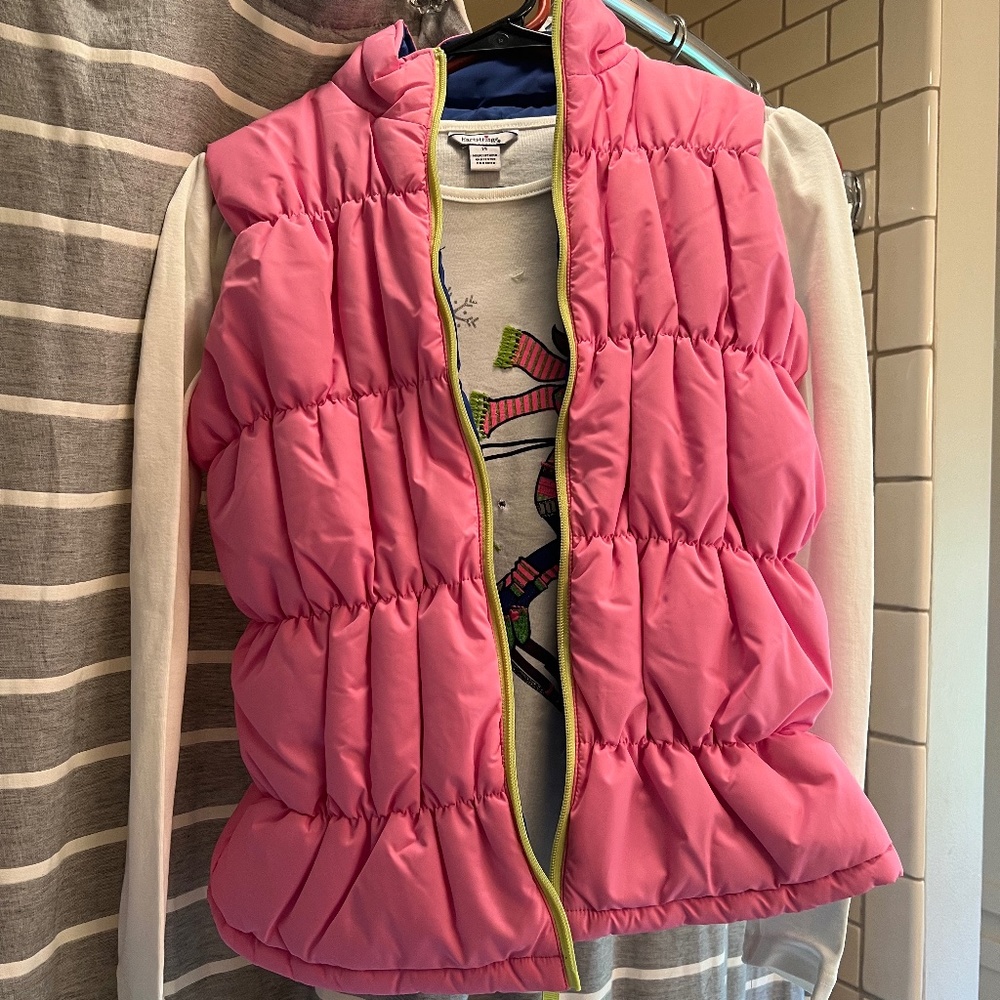 Hartstrings girls puffer vest and blue corduroy pants outfit